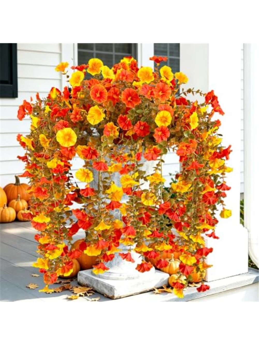 Fake Mums Artificial Fall Flowers for Outdoors 2 PCS Fake Hanging Silk